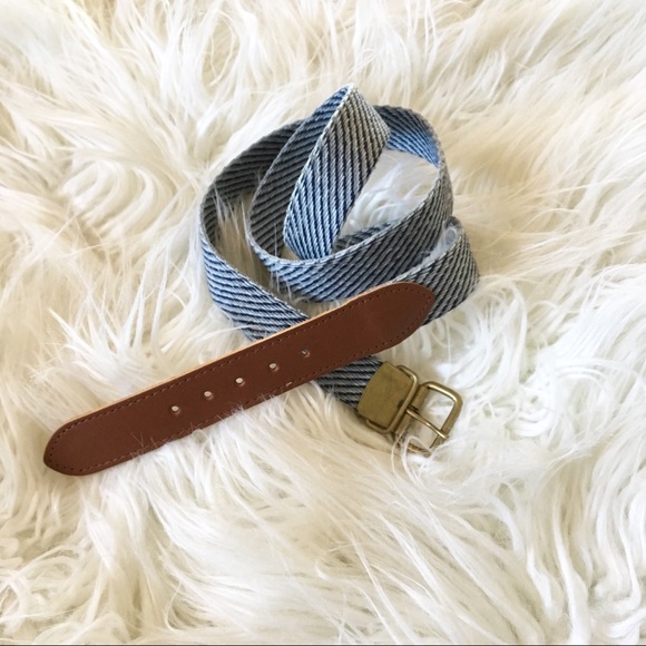 Vintage Accessories - Vintage 80s Blue Woven Belt Brass Leather Buckle